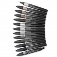 溫莎牛頓軟咀麥克筆-12+1色套裝(灰色系列)WINSOR & NEWTON 12+1 Promarker Brush Set - Greys