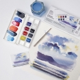 溫莎牛頓COTMAN水彩8色半磚連畫筆套裝 - SkyscapeW&N Cotman Watercolour 8Hp Pocket Set - Skyscape