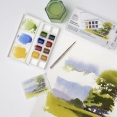 溫莎牛頓COTMAN水彩8色半磚連畫筆套裝 - LandscapeW&N Cotman Watercolour 8Hp Pocket Set - Landscape